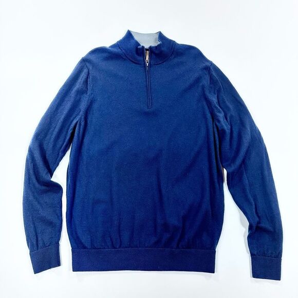 Nordstrom men’s navy Merino wool half zip sweater L - Picture 1 of 8